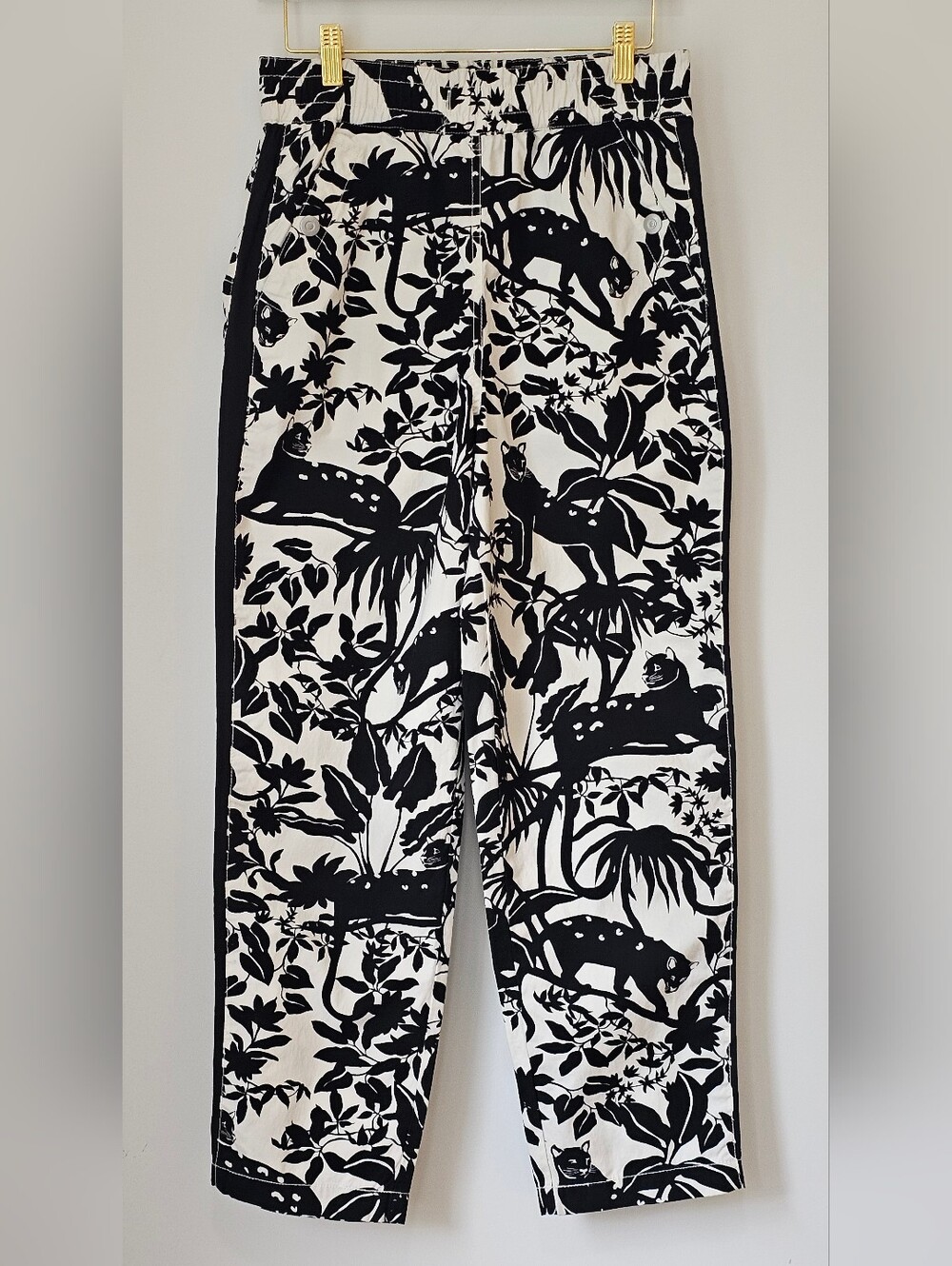 MAEVE Women's Black & White Jungle‎ Cat Print Tenley Twill Track Pants. Size XS